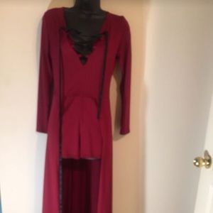 Wine Lace-Up Maxi Bodycon Romper